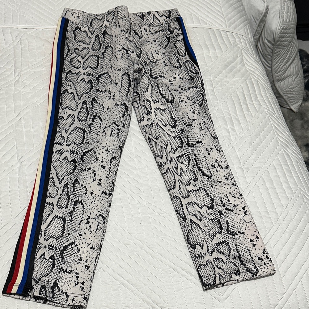 Pam & Gela Snake Print Track Pants with Red and Blue Stripes